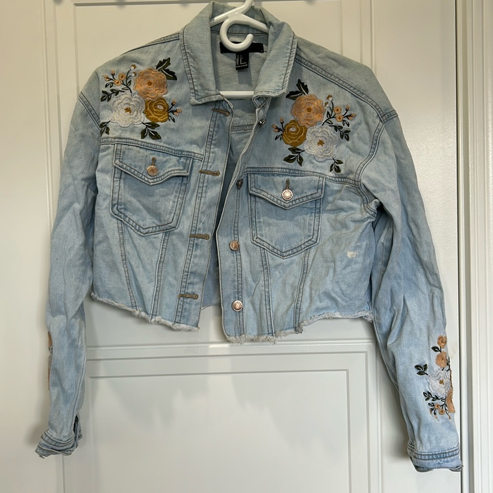 Forever 21 Denim Jacket with Flower Embroider